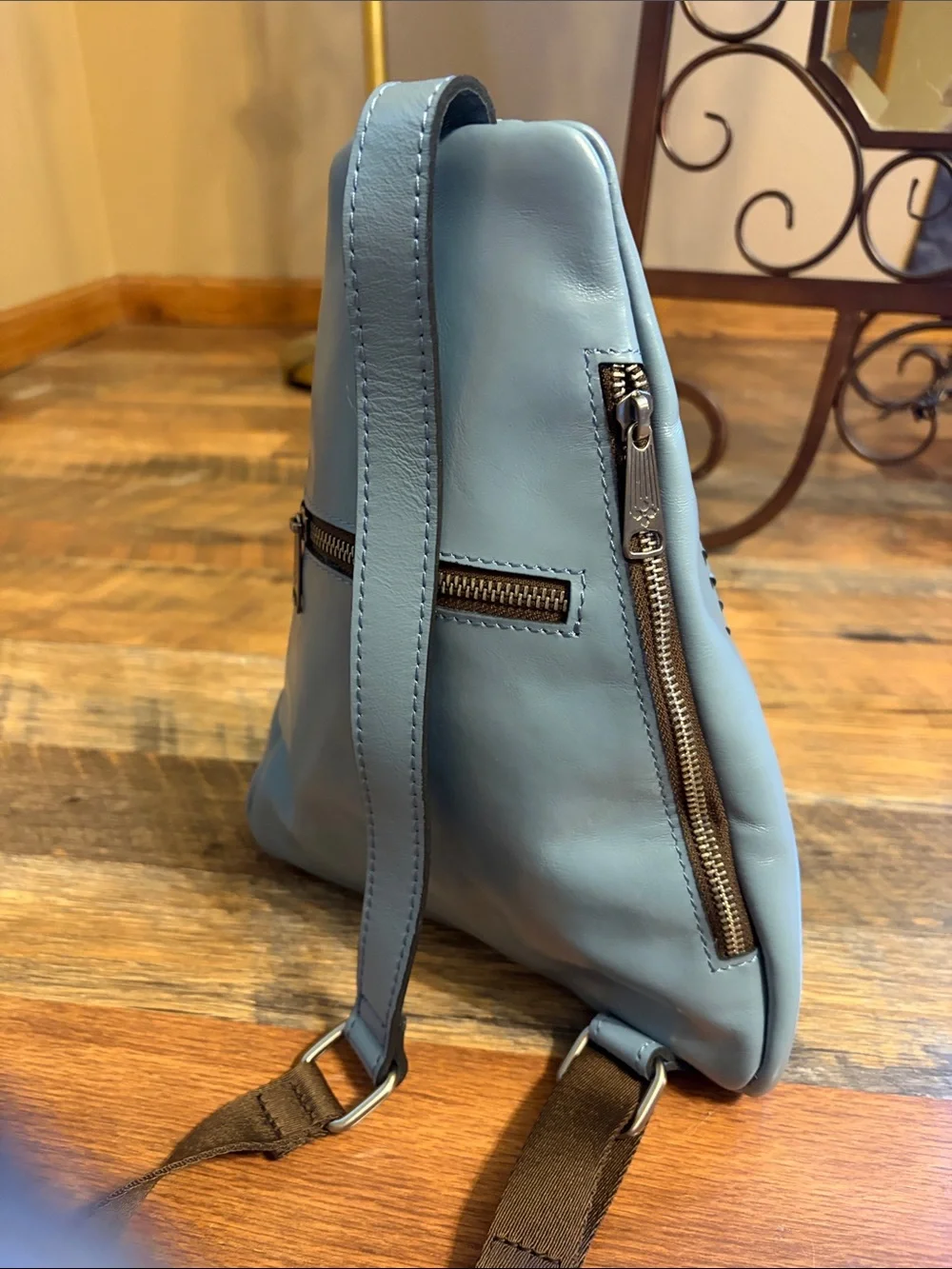 Patricia Nash Blue Leather Sling Bag with Braided Detail